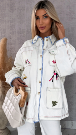 Oryginalna katana jeansowa ECRU haftowana na kolorowo ONE SIZE - R742