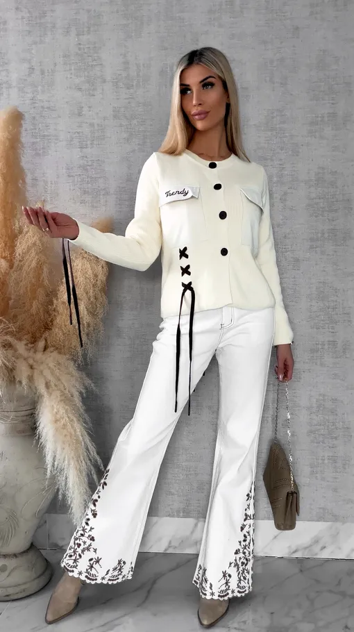 Bawełniany sweter w stylu katany zapinany na guziki ONE SIZE ecru - R623A