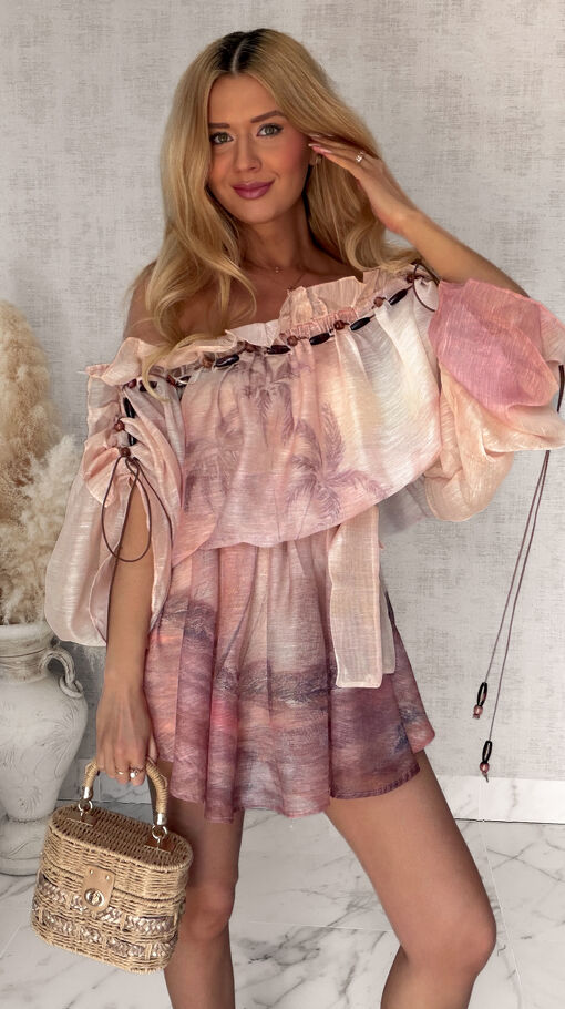 Oryginalna sukienka hiszpanka bawełna z lnem ONE SIZE pink - S055