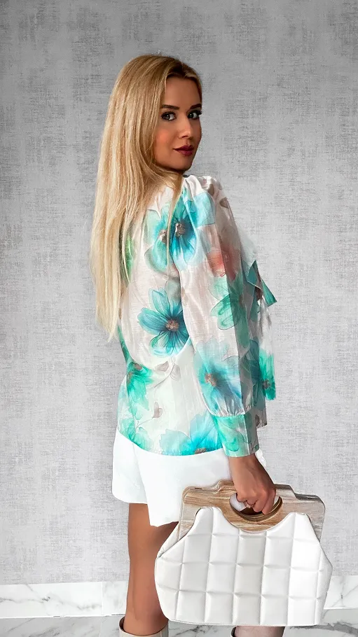 Koszula MGIEŁKA w malowane zielone kwiaty ONE SIZE - P433A