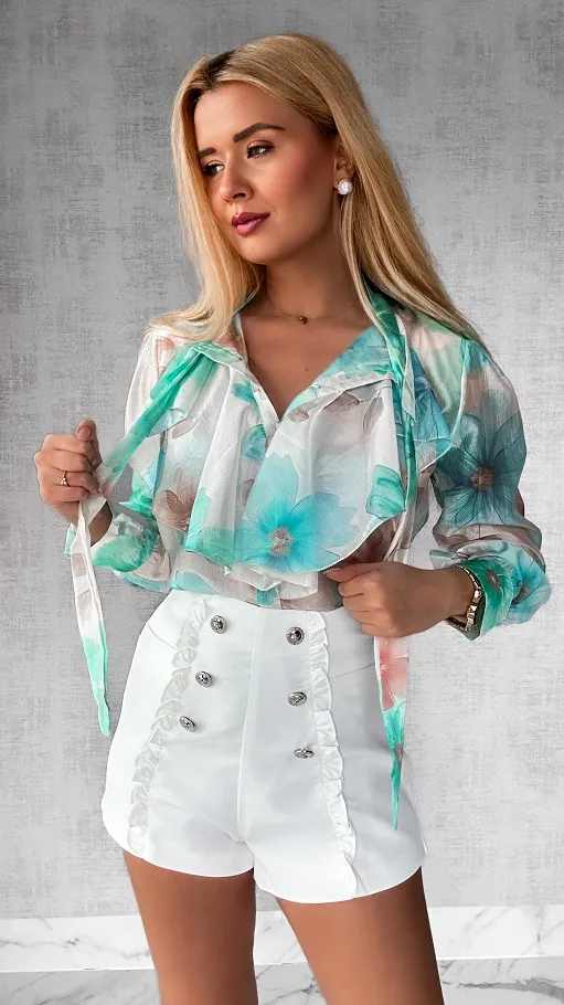 Koszula MGIEŁKA w malowane zielone kwiaty ONE SIZE - P433A