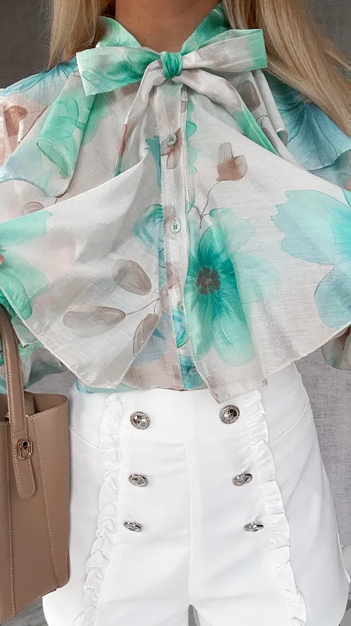 Koszula MGIEŁKA w malowane zielone kwiaty ONE SIZE - P433A