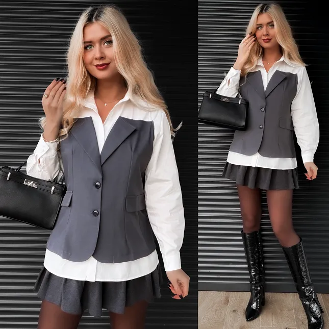 Unikatowa biała koszula z marynarkową wstawką ONE SIZE - R347