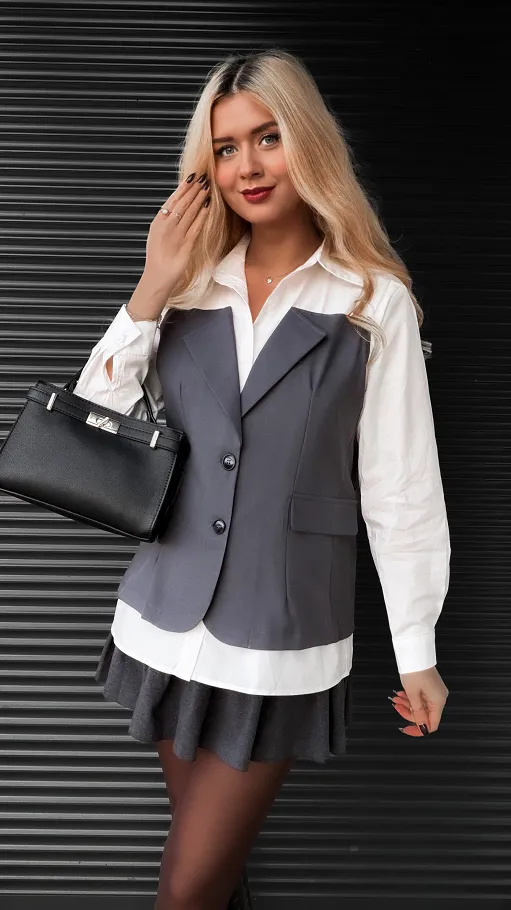 Unikatowa biała koszula z marynarkową wstawką ONE SIZE - R347