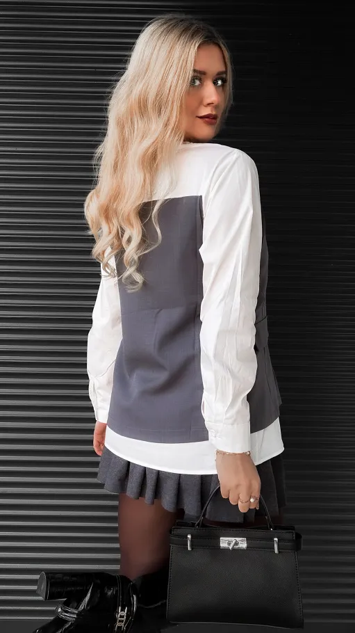 Unikatowa biała koszula z marynarkową wstawką ONE SIZE - R347