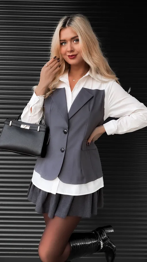 Unikatowa biała koszula z marynarkową wstawką ONE SIZE - R347