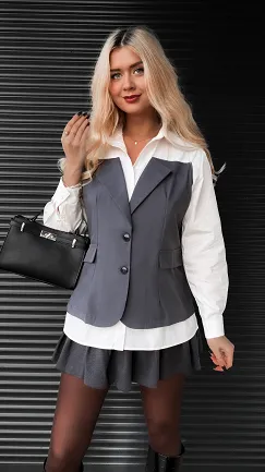 Unikatowa biała koszula z marynarkową wstawką ONE SIZE - R347