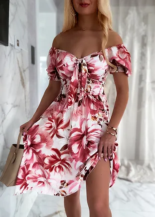 Sukienka w stylu hiszpanki w malowane kwiaty RED - N071