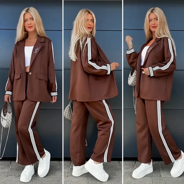 Oryginalny brązowy komplet marynarka + spodnie ONE SIZE - R031A