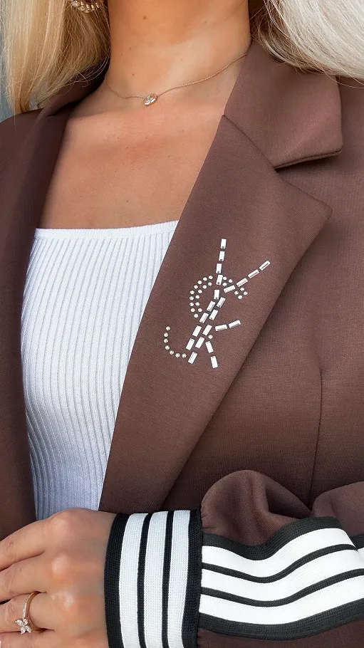 Oryginalny brązowy komplet marynarka + spodnie ONE SIZE - R031A