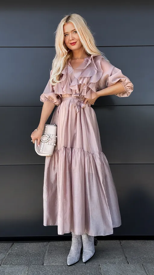 Piękna MAXI sukienka z długim rękawem ONE SIZE fango - P966