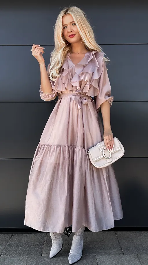 Piękna MAXI sukienka z długim rękawem ONE SIZE fango - P966
