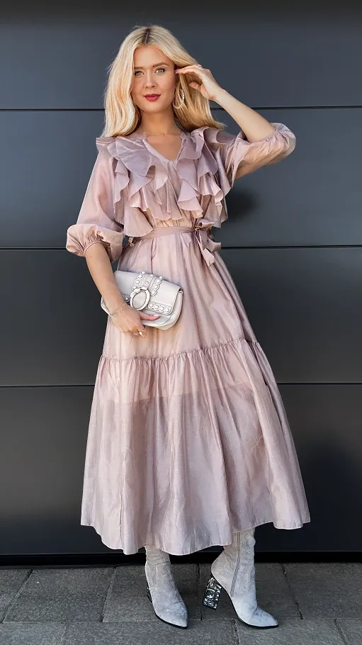 Piękna MAXI sukienka z długim rękawem ONE SIZE fango - P966