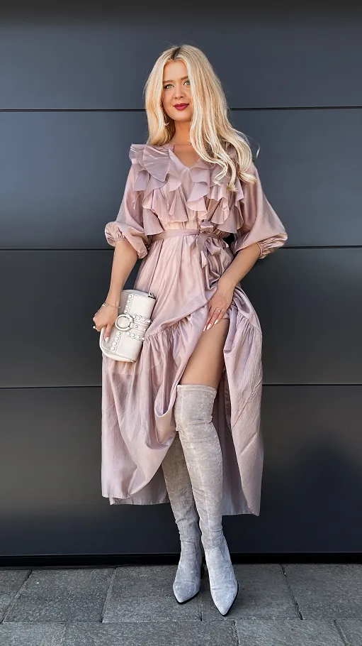 Piękna MAXI sukienka z długim rękawem ONE SIZE fango - P966