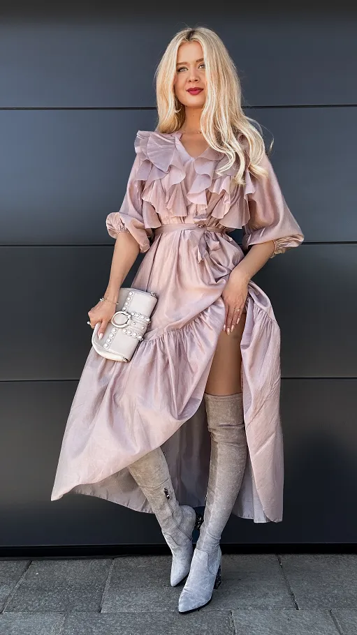 Piękna MAXI sukienka z długim rękawem ONE SIZE fango - P966