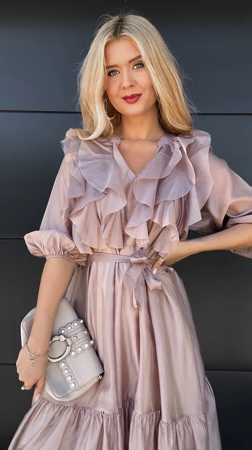 Piękna MAXI sukienka z długim rękawem ONE SIZE fango - P966
