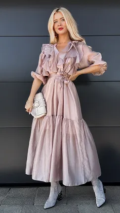 Piękna MAXI sukienka z długim rękawem ONE SIZE fango - P966