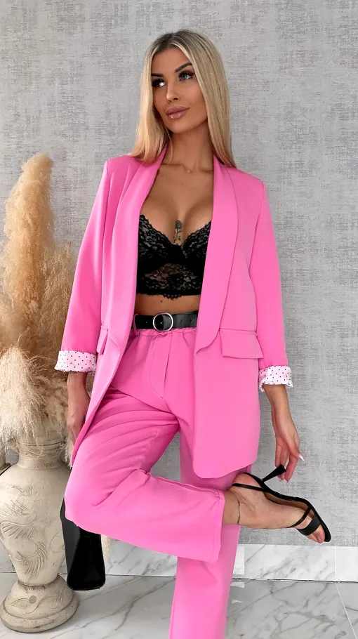 Eleganckie wiosenne spodnie z gumką w pasie i paskiem PINK one size - R673A