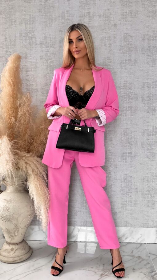 Eleganckie wiosenne spodnie z gumką w pasie i paskiem PINK one size - R673A