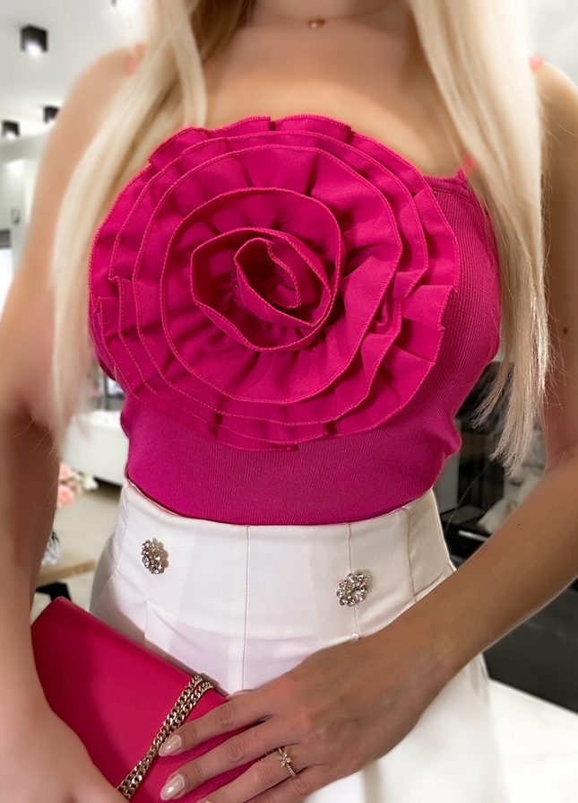 Modna bluzka body z różą RÓŻOWA - L823A