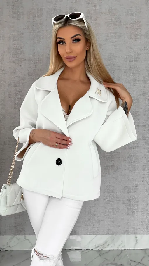 Modowy pudełkowy płaszcz na wiosnę złamana BIEL - R593A