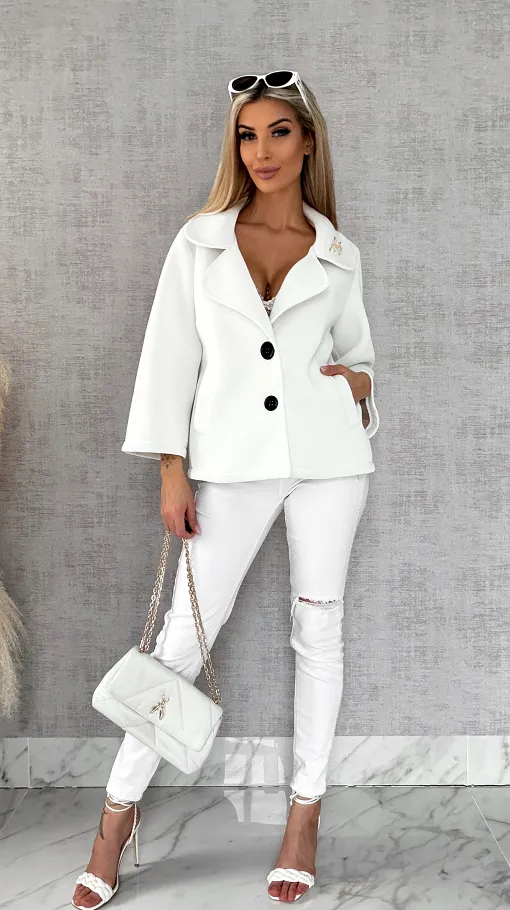 Modowy pudełkowy płaszcz na wiosnę złamana BIEL - R593A