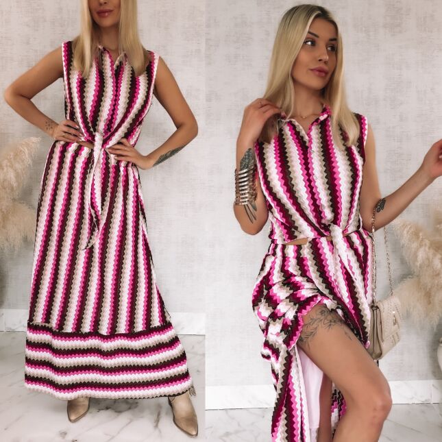 Oryginalny komplet w kolorowe paski bluzka koszulowa + spódnica ONE SIZE - R869