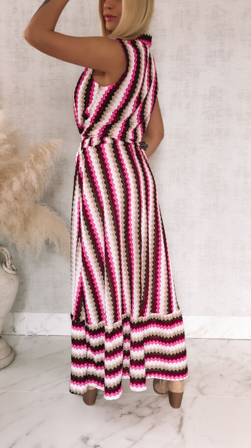 Oryginalny komplet w kolorowe paski bluzka koszulowa + spódnica ONE SIZE - R869