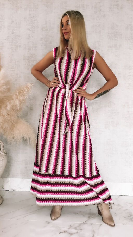 Oryginalny komplet w kolorowe paski bluzka koszulowa + spódnica ONE SIZE - R869