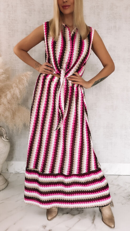 Oryginalny komplet w kolorowe paski bluzka koszulowa + spódnica ONE SIZE - R869