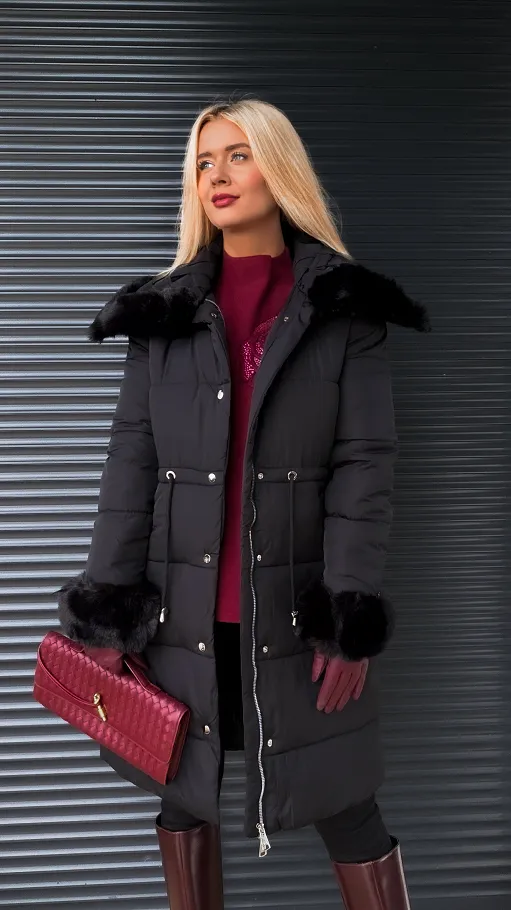 Fantastyczna kurtka z plecionym kołnierzem BLACK - R198