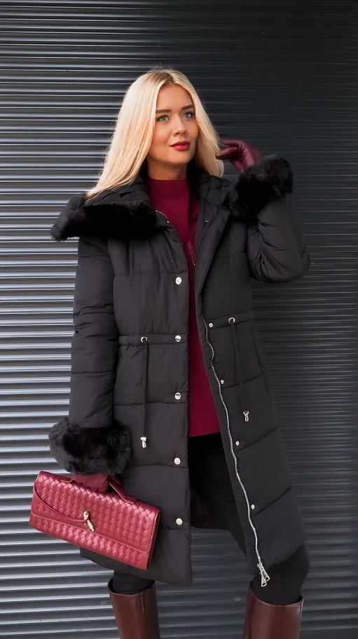 Fantastyczna kurtka z plecionym kołnierzem BLACK - R198