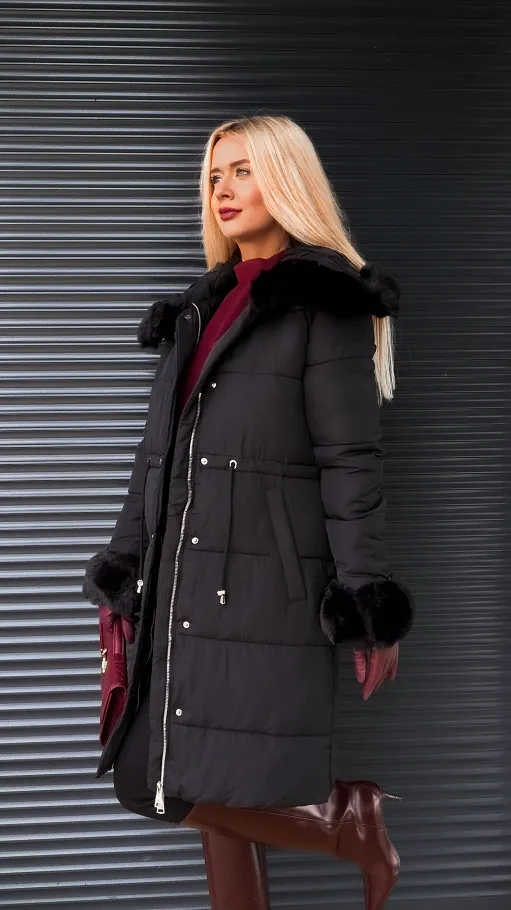 Fantastyczna kurtka z plecionym kołnierzem BLACK - R198