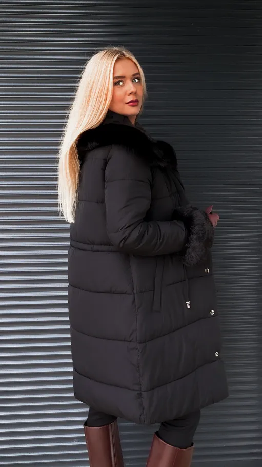 Fantastyczna kurtka z plecionym kołnierzem BLACK - R198