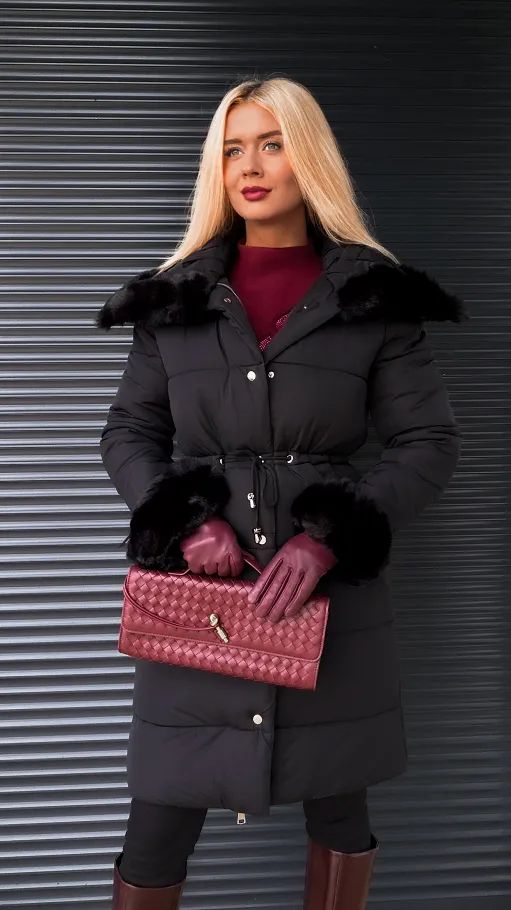 Fantastyczna kurtka z plecionym kołnierzem BLACK - R198