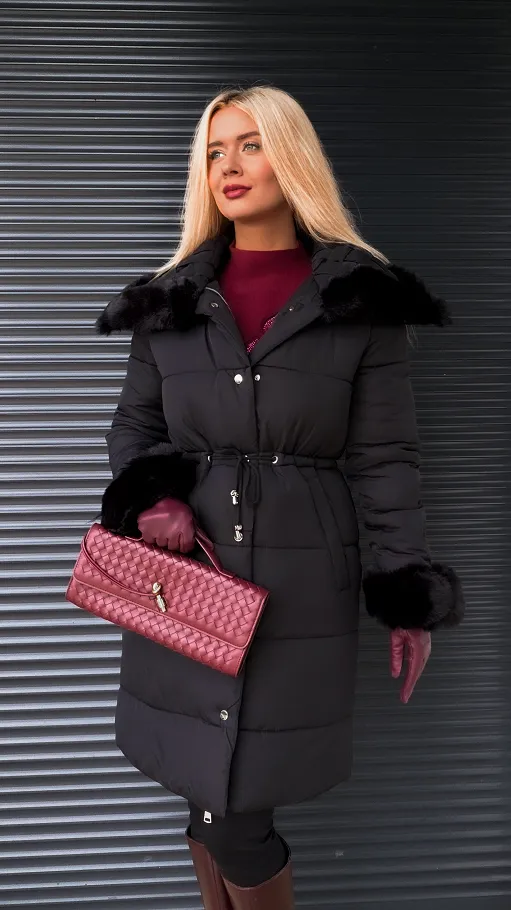 Fantastyczna kurtka z plecionym kołnierzem BLACK - R198