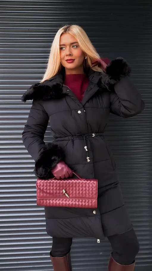 Fantastyczna kurtka z plecionym kołnierzem BLACK - R198