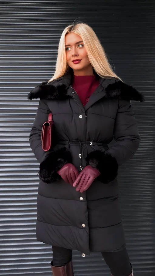 Fantastyczna kurtka z plecionym kołnierzem BLACK - R198