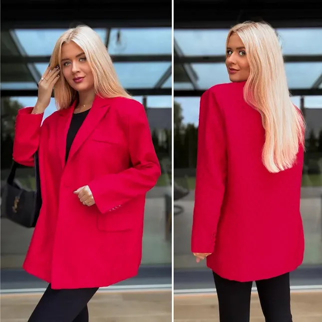 Czerwona marynarka na jesień w mini cyrkonie OVERSIZE - R142