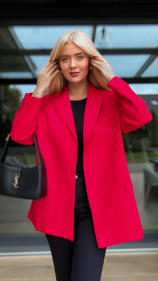 Czerwona marynarka na jesień w mini cyrkonie OVERSIZE - R142