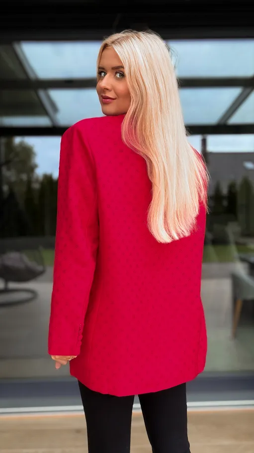 Czerwona marynarka na jesień w mini cyrkonie OVERSIZE - R142