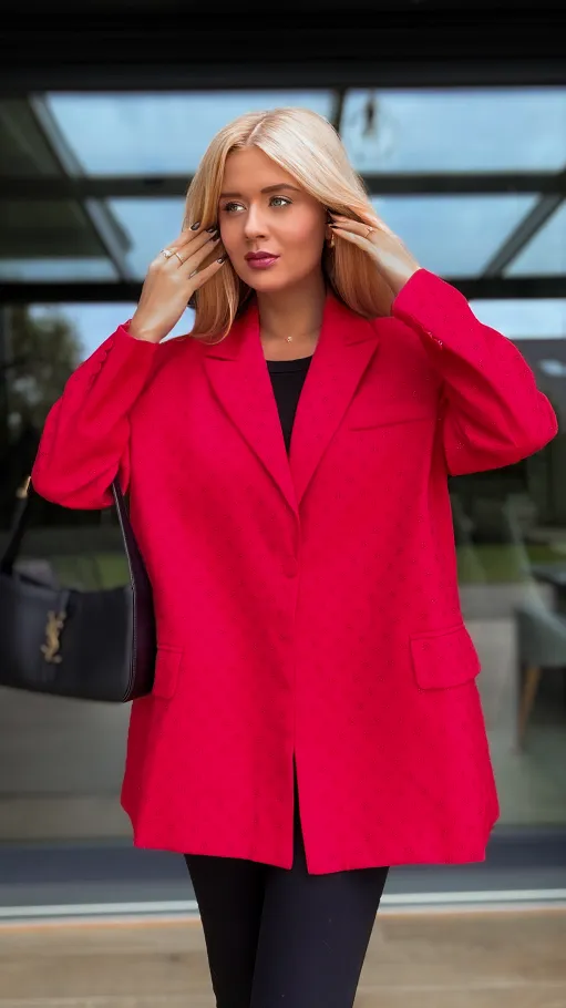 Czerwona marynarka na jesień w mini cyrkonie OVERSIZE - R142