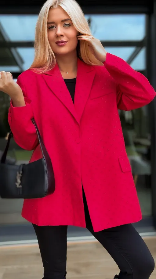 Czerwona marynarka na jesień w mini cyrkonie OVERSIZE - R142