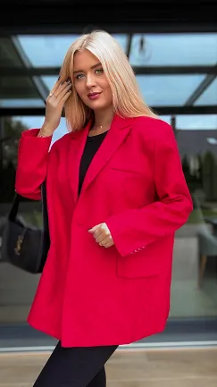 Czerwona marynarka na jesień w mini cyrkonie OVERSIZE - R142