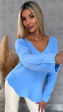 Błękitny sweter na wiosnę w szpic ONE SIZE - R661A