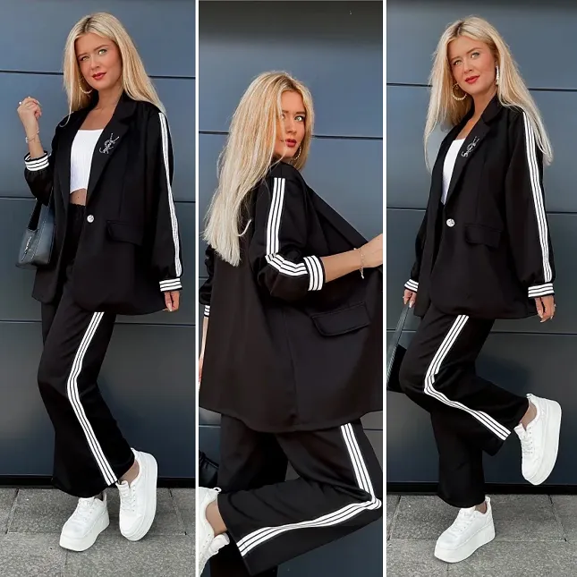 Oryginalny czarny komplet marynarka + spodnie ONE SIZE - R031F