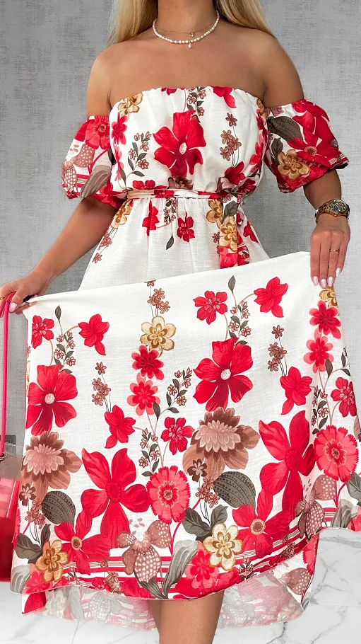 Cudowna długa sukienka hiszpanka w czerwone kwiaty ONE SIZE - P741A