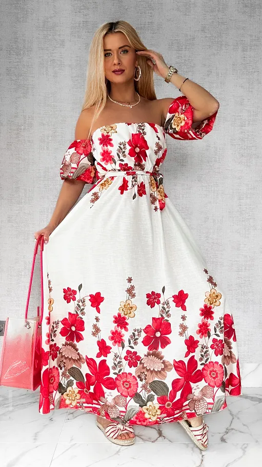 Cudowna długa sukienka hiszpanka w czerwone kwiaty ONE SIZE - P741A