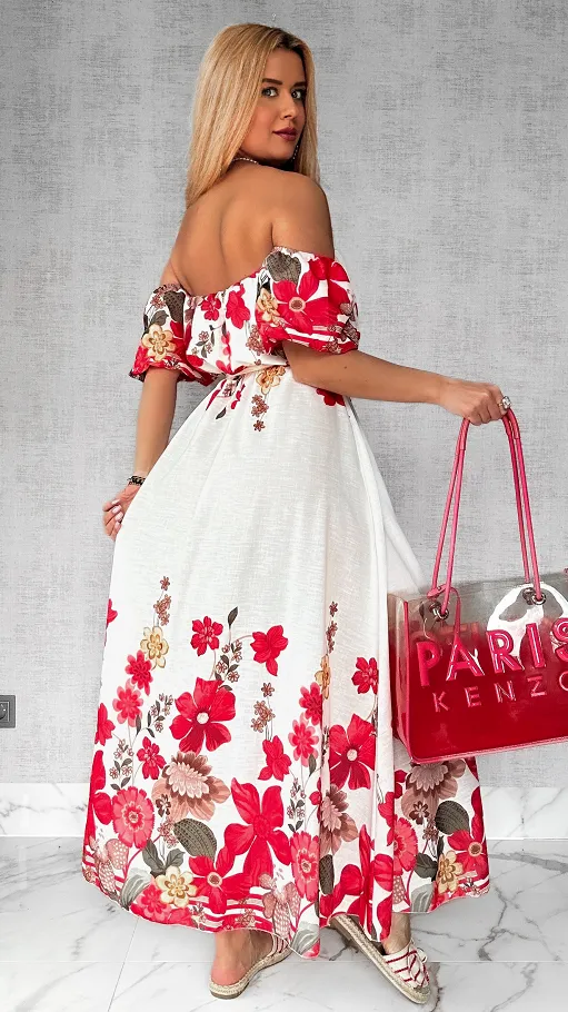 Cudowna długa sukienka hiszpanka w czerwone kwiaty ONE SIZE - P741A