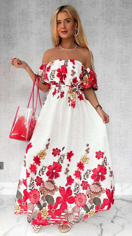 Cudowna długa sukienka hiszpanka w czerwone kwiaty ONE SIZE - P741A